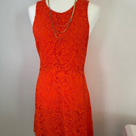 Classical Orange Lace Dress - Sandro Paris - Picture 5 of 17